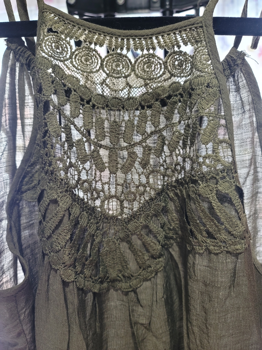 Women's Olive Crochet Tie Top - Sleeveless Summer Dress
